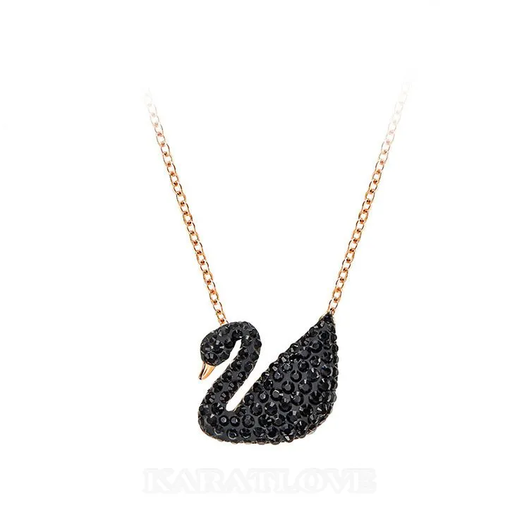 Rose Gold Fancy Black Swan Necklace in Sterling Silver