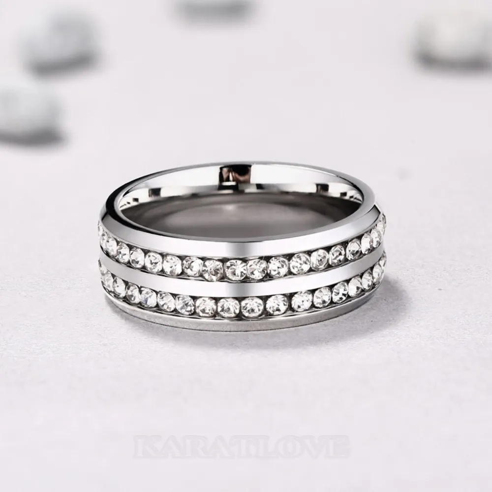 Diamond White Round Cut Titanium Steel Men's Ring