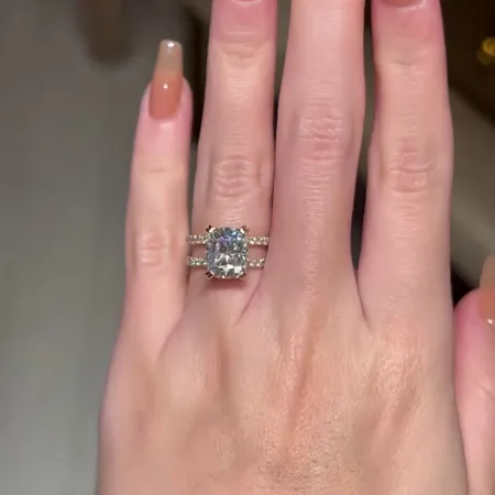 Radiant Cut Diamond White Hidden Halo 925 Sterling Silver Yellow Gold Engagement Ring