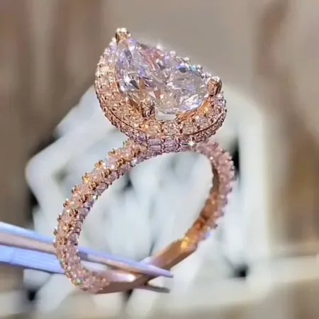 Pear Cut Diamond White Sterling Silver Rose Gold Halo Engagement Ring