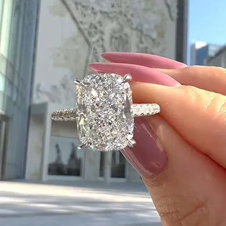 Cushion Cut Diamond White Sterling Silver Engagement Ring