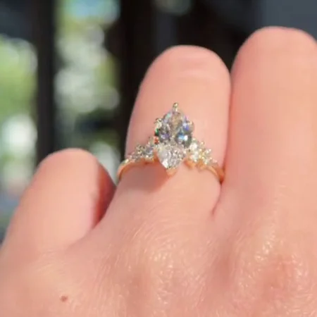 Marquise Cut Diamond White Sterling Silver Yellow Gold Engagement Ring