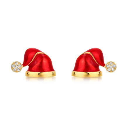 Round Cut Diamond White Yellow Gold Sterling Silver Santa Hat Stud Earrings