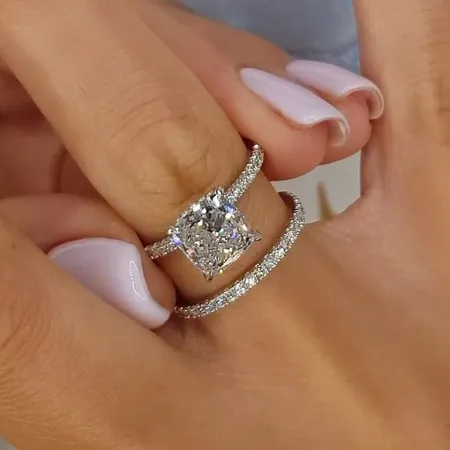 Cushion Cut Diamond White Sterling Silver Halo Ring Set