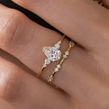 Pear Cut Diamond White Sterling Silver Yellow Gold Bridal Sets