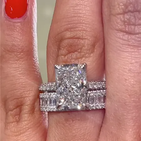 Radiant Cut Diamond White Sterling Silver Available in 3 Colours Wedding Ring Set