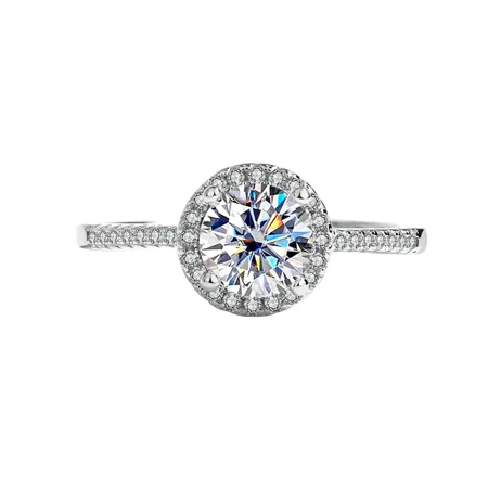 Round Cut Moissanite Diamond White 925 Sterling Silver Halo Engagement Ring