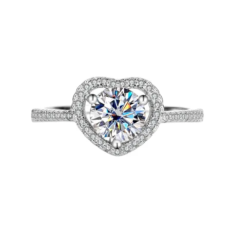Round Cut Moissanite Diamond White 925 Sterling Silver Halo Engagement Ring