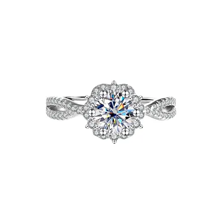 Round Cut Moissanite Diamond White 925 Sterling Silver Halo Engagement Ring