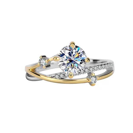 Round Cut Moissanite Diamond White 925 Sterling Silver Art Deco Engagement Ring
