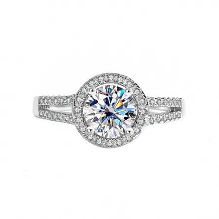Round Cut Moissanite Diamond White 925 Sterling Silver Halo Engagement Ring