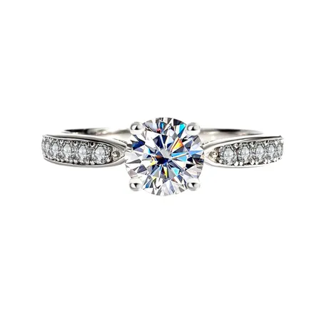 Round Cut Moissanite Diamond White 925 Sterling Silver Classic Engagement Ring