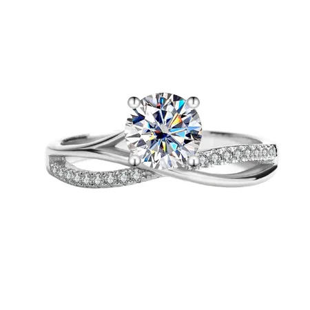 Round Cut Moissanite Diamond White 925 Sterling Silver Classic Engagement Ring