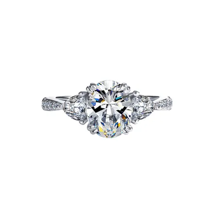 Oval Cut Moissanite Diamond White 925 Sterling Silver 3-Stone Engagement Ring