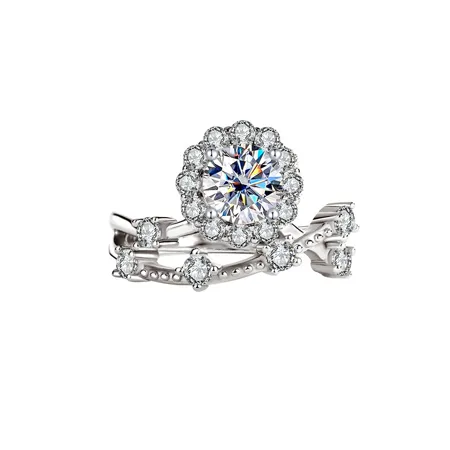 Round Cut Moissanite Diamond White 925 Sterling Silver Halo Engagement Ring