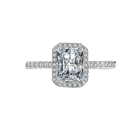 Radiant Cut Moissanite Diamond White 925 Sterling Silver Halo Engagement Ring