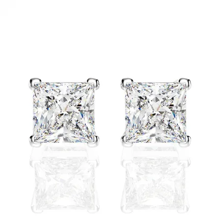 Fancy Princess Cut Stud Earrings In 925 Sterling Silver