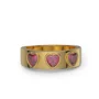 Three Heart Cut Ruby Red Sterling Silver Yellow Gold Bezel Promise Ring