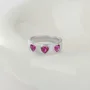 Three Heart Cut Ruby Red Sterling Silver Bezel Promise Ring