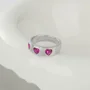 Three Heart Cut Ruby Red Sterling Silver Bezel Promise Ring