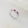 Three Heart Cut Ruby Red Sterling Silver Bezel Promise Ring