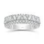 Baguette and Round Cut Two-Row Diamond White Sterling Silver Ring