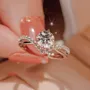 Round Cut Diamond White 925 Sterling Silver Art Deco Engagement Ring