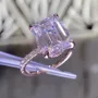 Emerald Cut Diamond White Hidden Halo 925 Sterling Silver Rose Gold Engagement Ring
