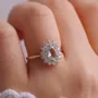 Oval Cut Aquamarine Blue 925 Sterling Silver Yellow Gold Halo Engagement Ring