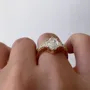 Oval Cut Diamond White 925 Sterling Silver Yellow Gold Art Deco Engagement Ring
