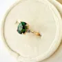 Oval Cut Emerald Green 925 Sterling Silver Yellow Gold 3-Stone Engagement Ring