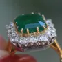 Radiant Cut Emerald Green 925 Sterling Silver Yellow Gold Halo Engagement Ring