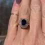 Oval Cut Fancy Black 925 Sterling Silver Yellow Gold Halo Art Deco Engagement Ring