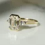 Emerald Cut Diamond White Sterling Silver Yellow Gold 3-Stone Engagement Ring