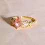 Pear Cut Fancy Pink 925 Sterling Silver Yellow Gold Engagement Ring