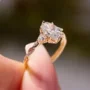 Marquise Cut Diamond White Sterling Silver Yellow Gold Engagement Ring