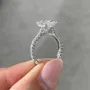Oval Cut Diamond White Sterling Silver Hidden Halo Ring Set