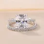 Cushion Cut Diamond White Sterling Silver Halo Ring Set