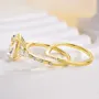 Oval Cut Diamond White Sterling Silver Yellow Gold 3-Stone Ring Set