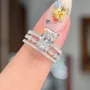 Radiant Cut Diamond White Sterling Silver Available in 3 Colours 3-Piece Wedding Ring Set