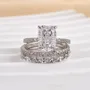 Radiant Cut Diamond White Sterling Silver Available in 3 Colours 3-Piece Wedding Ring Set