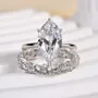 Marquise Cut Diamond White Sterling Silver Available in 3 Colours Halo Wedding Ring Set