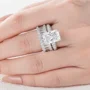 Radiant Cut Diamond White Sterling Silver Available in 3 Colours Wedding Ring Set