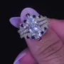 Marquise Cut Diamond White Sapphire Blue Yellow Gold Sterling Silver Insert Wedding Ring Set