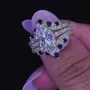 Marquise Cut Diamond White Sapphire Blue Yellow Gold Sterling Silver Insert Wedding Ring Set