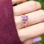 Pear and Emerald Cut Sterling Silver Two Stone Personalized Family Birthstone Mother Daughter Ring